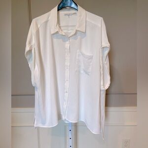 Calvin Klein women's 3X textured white button down blouse shirt quality casual